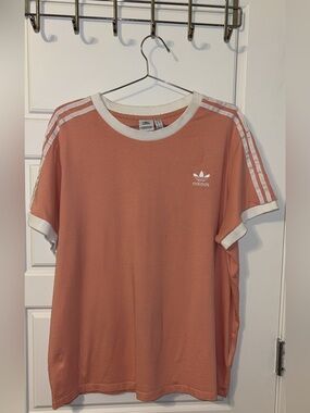 Adidas Women’s Pink 3-Stripe Tee with White Trim